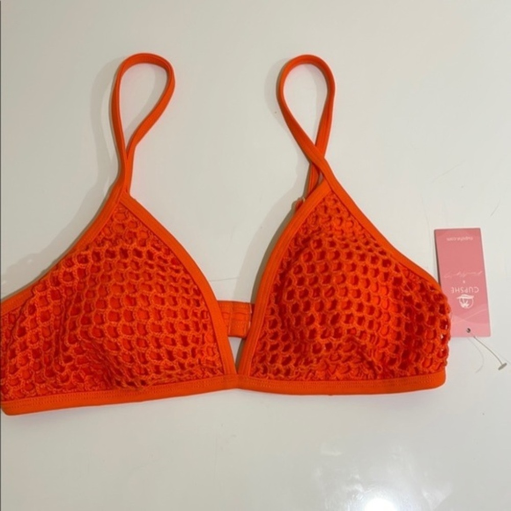 Cupshe Orange Mesh Bralette Swimsuit Bra top size medium NWT